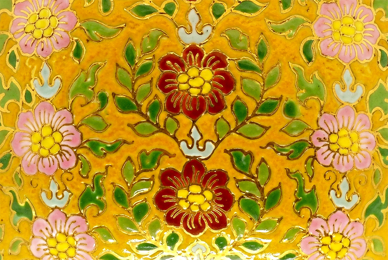 DK005 DokKaw Orange pattern by handcrafted 18K gold Bencharong luxury memorial art urns by UniqueUrn