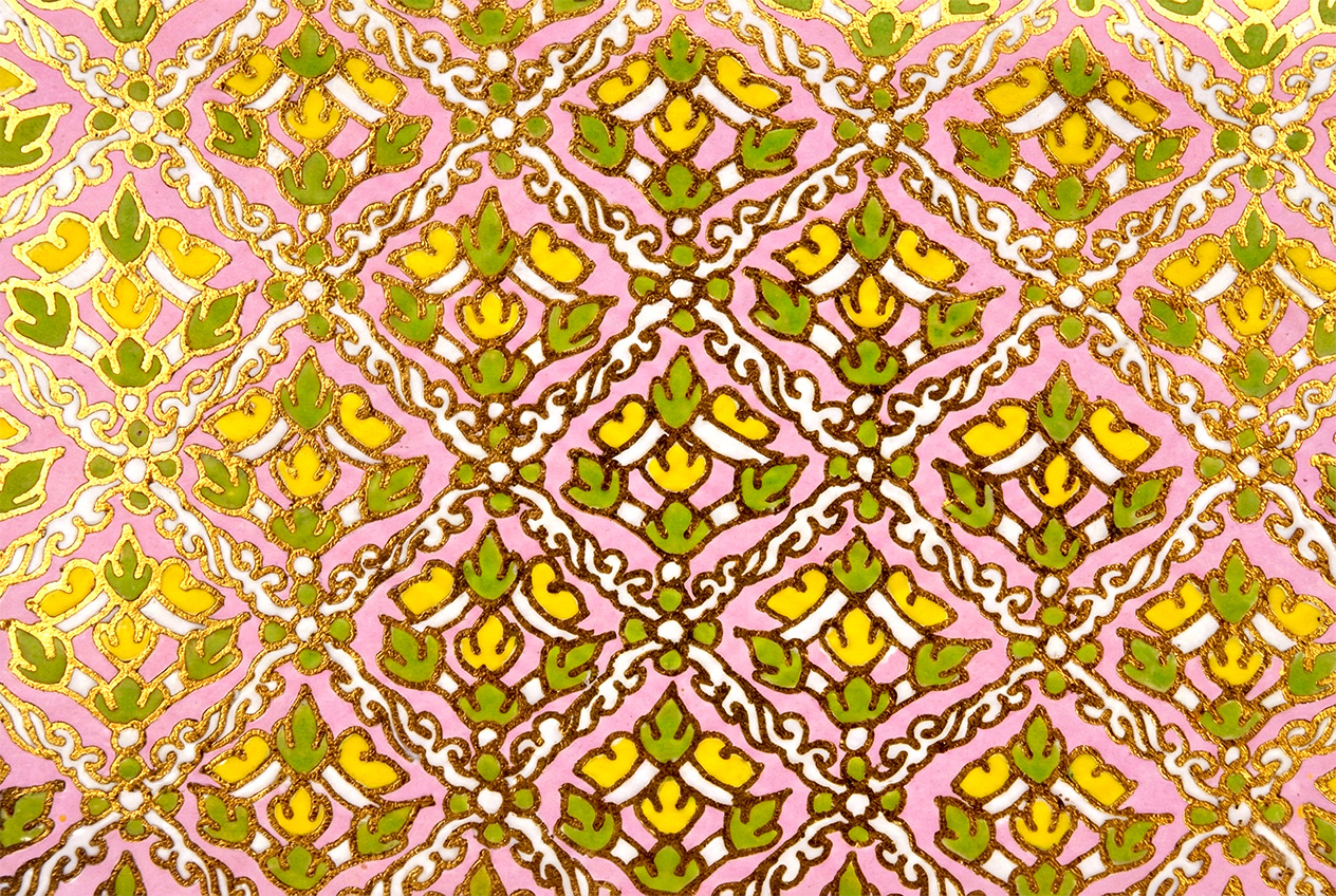 KY002 KarnYang Pink pattern by handcrafted 18K gold Bencharong luxury memorial art urns by UniqueUrn