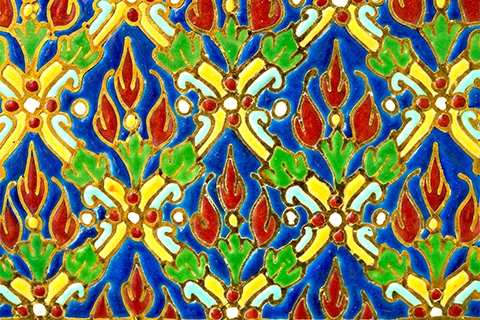 PB006 PhumKaoBin Fancy on Dark Blue pattern by handcrafted 18K gold Bencharong luxury memorial art urns by UniqueUrn