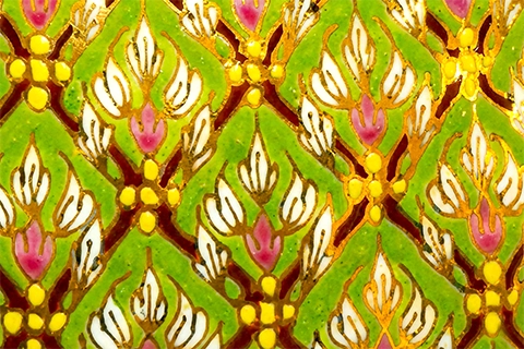 PB003 PhumKaoBin Protrusion Green pattern by handcrafted 18K gold Bencharong luxury memorial art urns by UniqueUrn