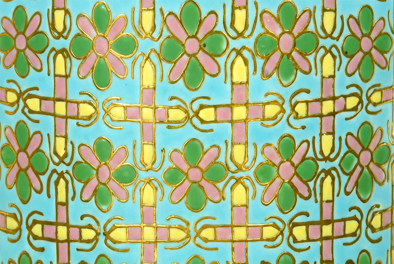 PK014 PiKul KarnLeam Light Blue pattern by handcrafted 18K gold Bencharong luxury memorial art urns by UniqueUrn