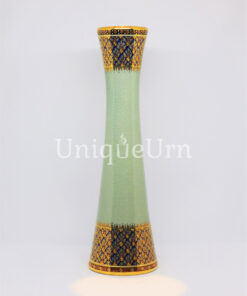 Vase Green Celadon J 12 inch Shiny PhumKaoBin Protrusion On Blue