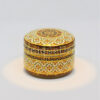 Round Covered Box Urn 3 inch Short Shiny PiKul Green Lines On White