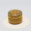 Round Covered Box Urn 3 inch Short Shiny KarnTorDok On Dark Blue