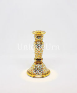 Tall Candle Holder Shiny PiKul Green Lines On White