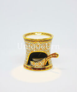 Oval Aroma Oil Burner Shiny PiKul Green Lines On White