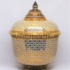 ThoPraYaKru Covered Urn 9 inch Shiny PiKul Green Lines On White