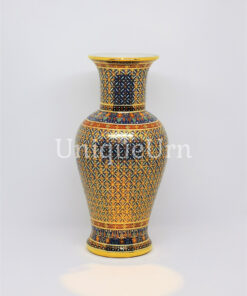 Vase 10 inch Thai Shape Shiny KarnTorDok On Dark Blue