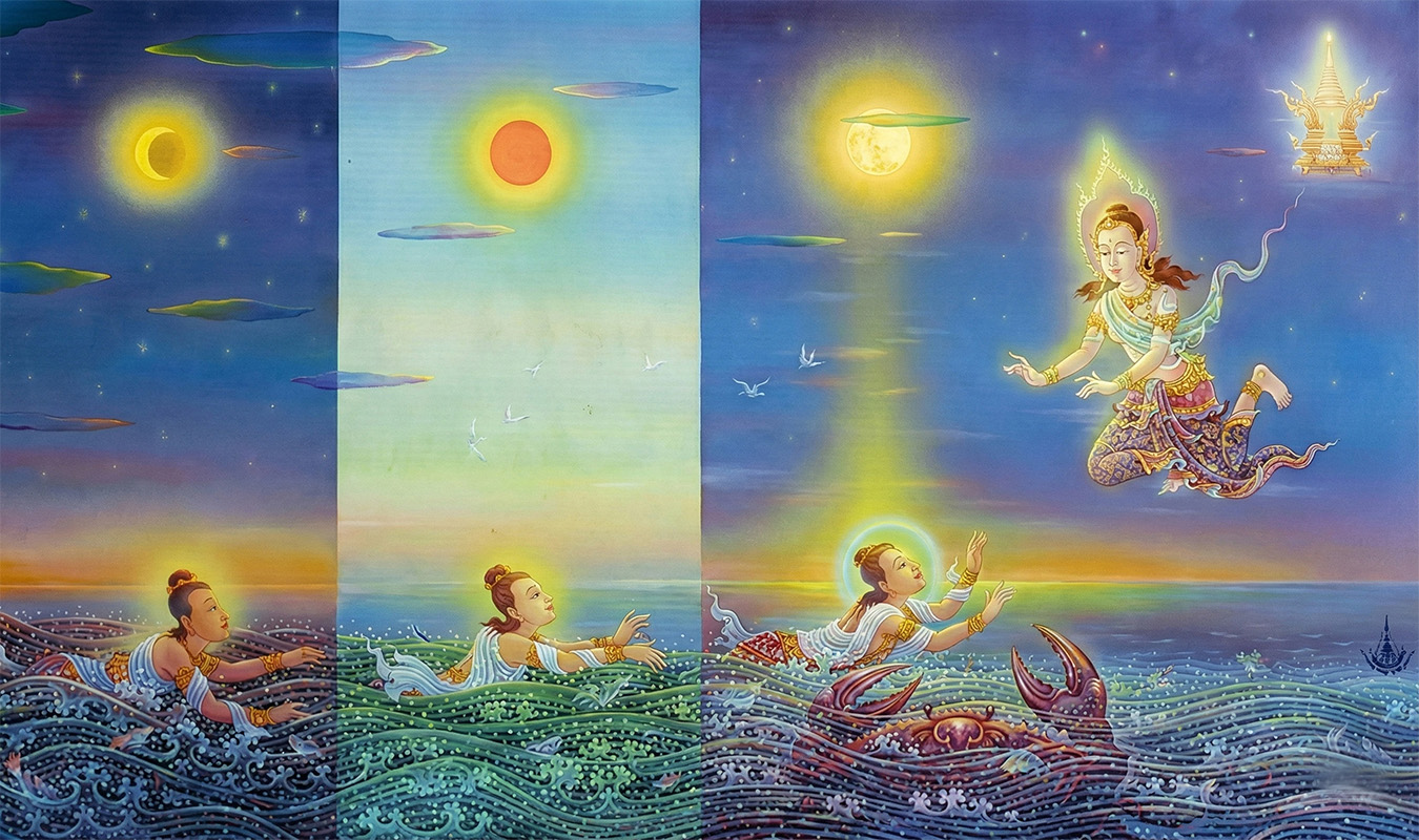 Picture of Phra Mahajanaka’s perseverance about the perseverance