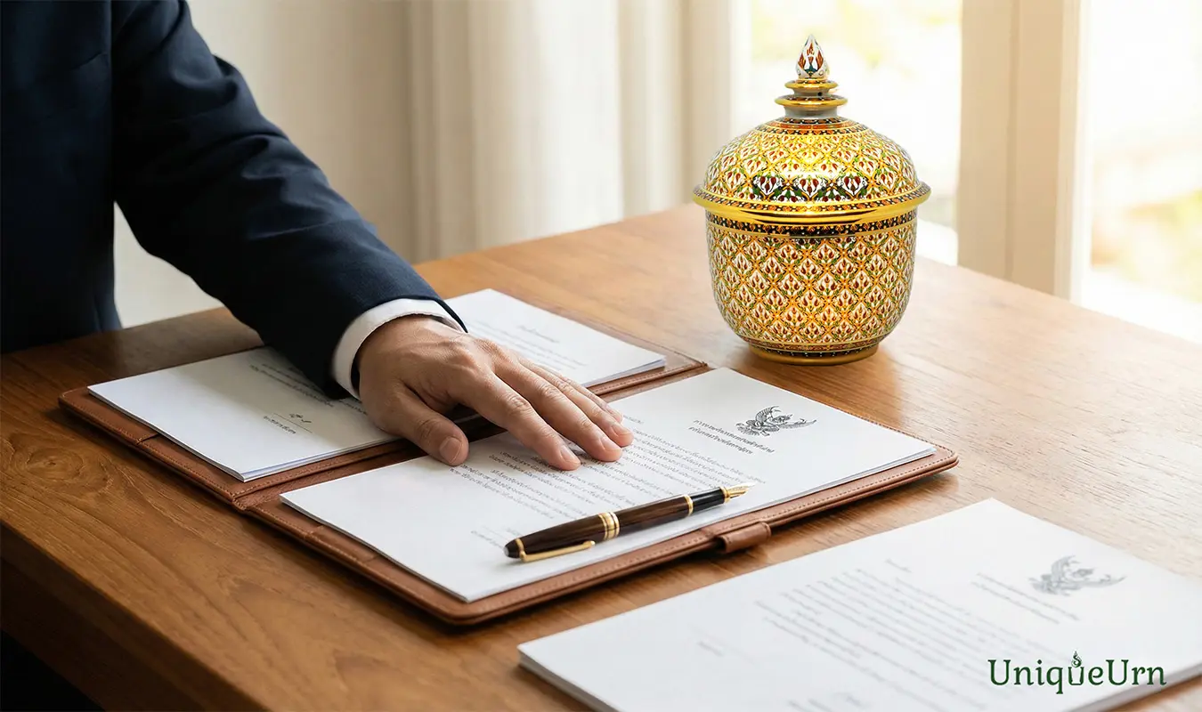 Paperwork and finding an artistic cremation urn for the passing of loved ones in Thailand.