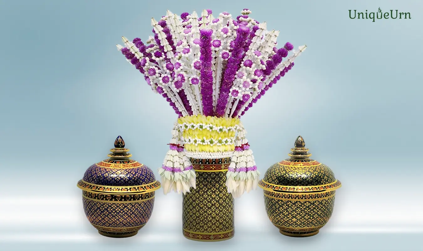 UniqueUrn’s Bencharong art handcrafted luxury memorial keepsake urns for eternal remembrance.