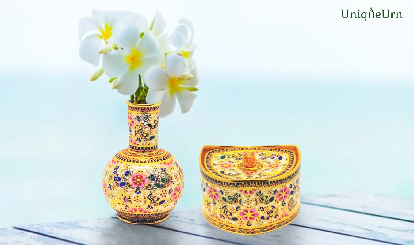 Butterflies on broken mirror design on handcrafted Benjarong keepsake urn and vase for memorial art from UniqueUrn