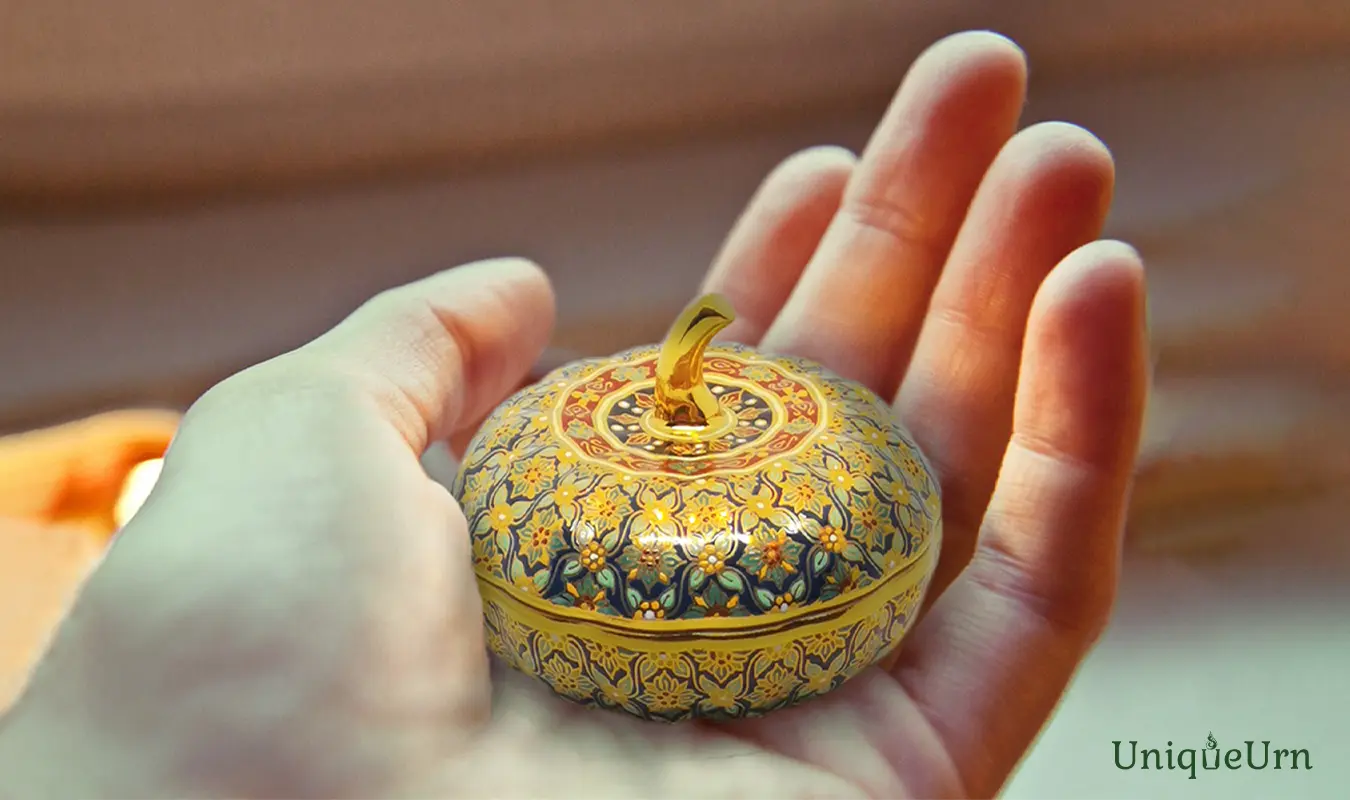 Find peace after miscarriage or infant loss through psychological insights, empathy, and healing memorial rituals with UniqueUrn’s Bencharong Pumpkin handcrafted keepsake child & infant urns.