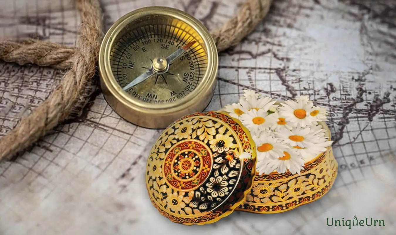 Hand-painted Bencharong round box keepsake urn as a Visual Anchor for Mindfulness and Grief Healing