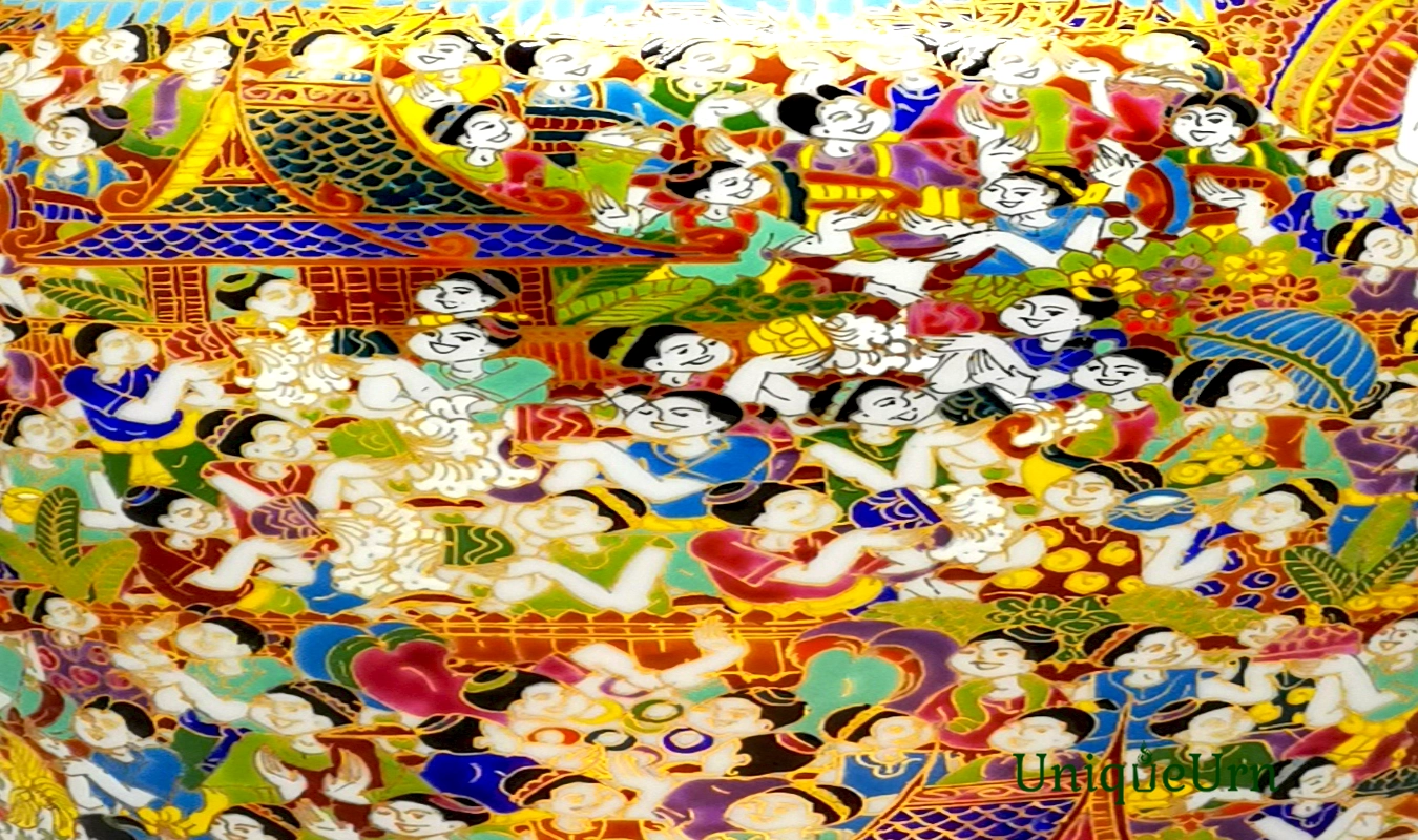 The hand-painted Thai traditional Songkran story pattern by UniqueUrn memorial art represents the soul beneath the world’s greatest water festival.