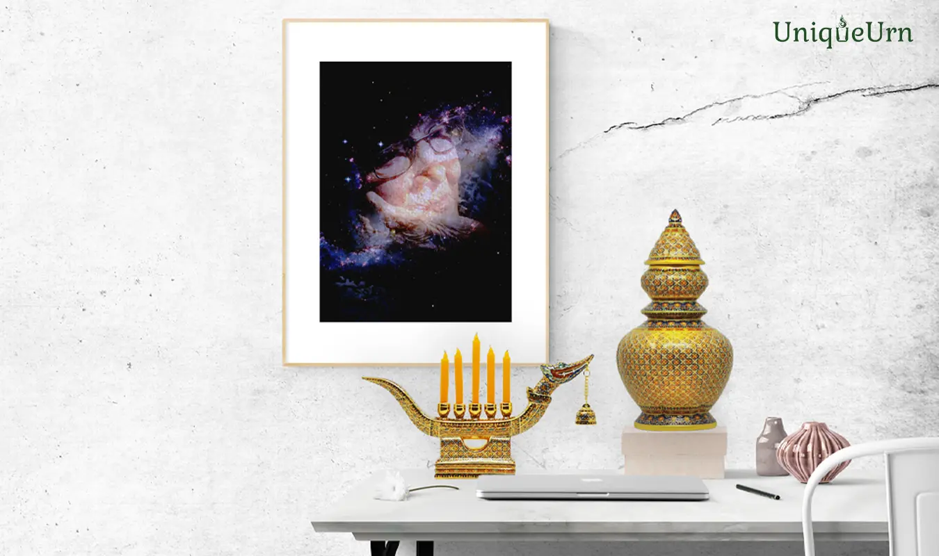 Celebrate grandma’s life with UniqueUrn handcrafted Bencharong art of 12” Thosukhothai urn for sahes for healing young hearts after loss and gratitude.