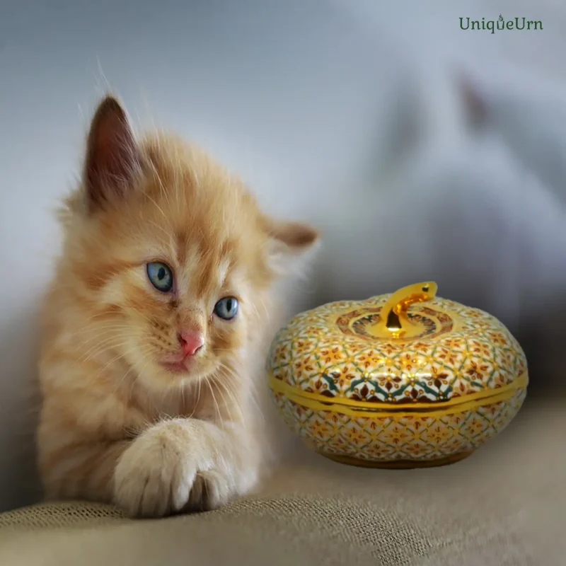 Explore the best way to deal with and manage the death of a pet in Thailand with the memorial art of handmade Bencharong pumpkin keepsake urns for ashes.