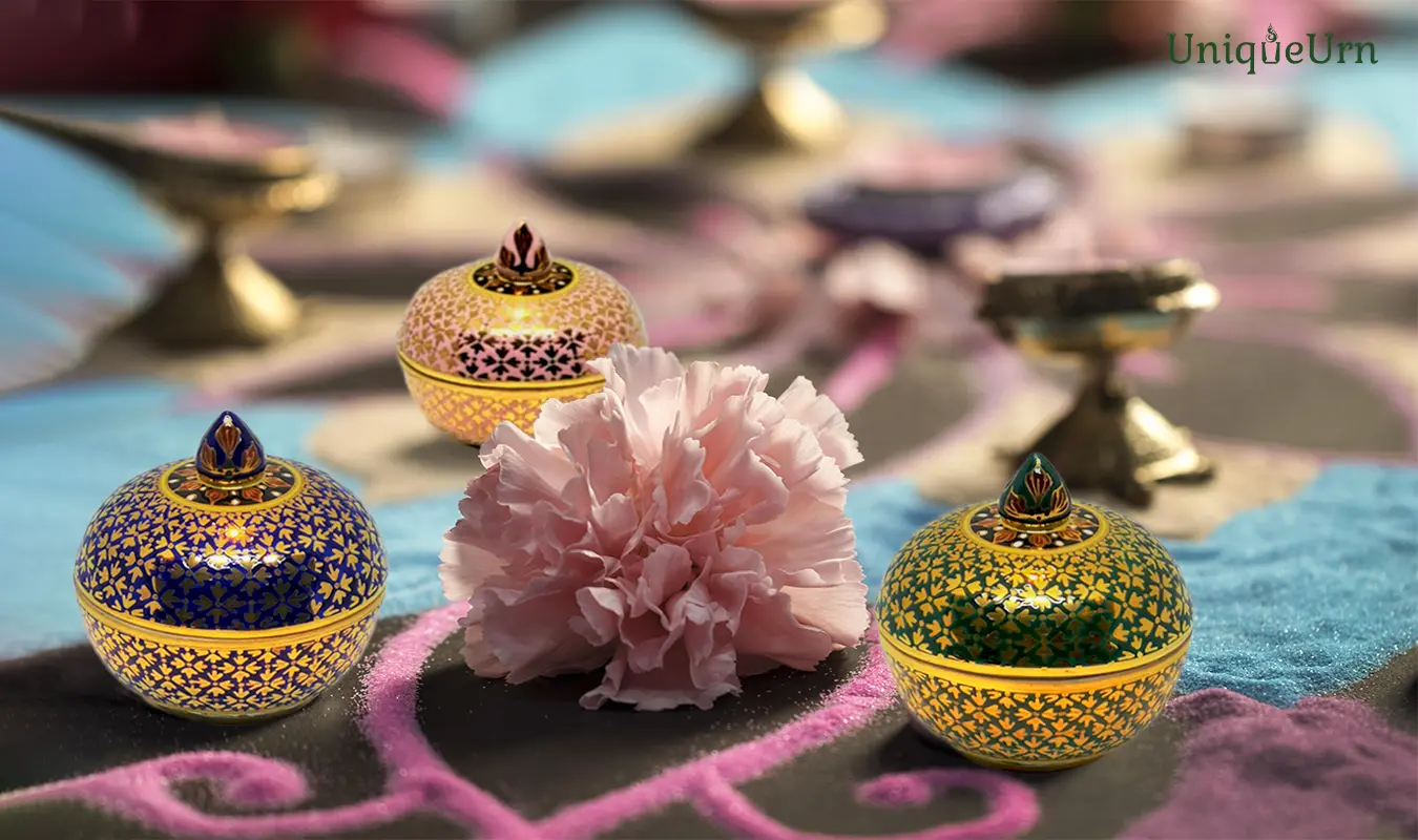 A Sacred Relay Station for Your Love with handmade Bencharong art Tholukjan keepsake urns for ashes.