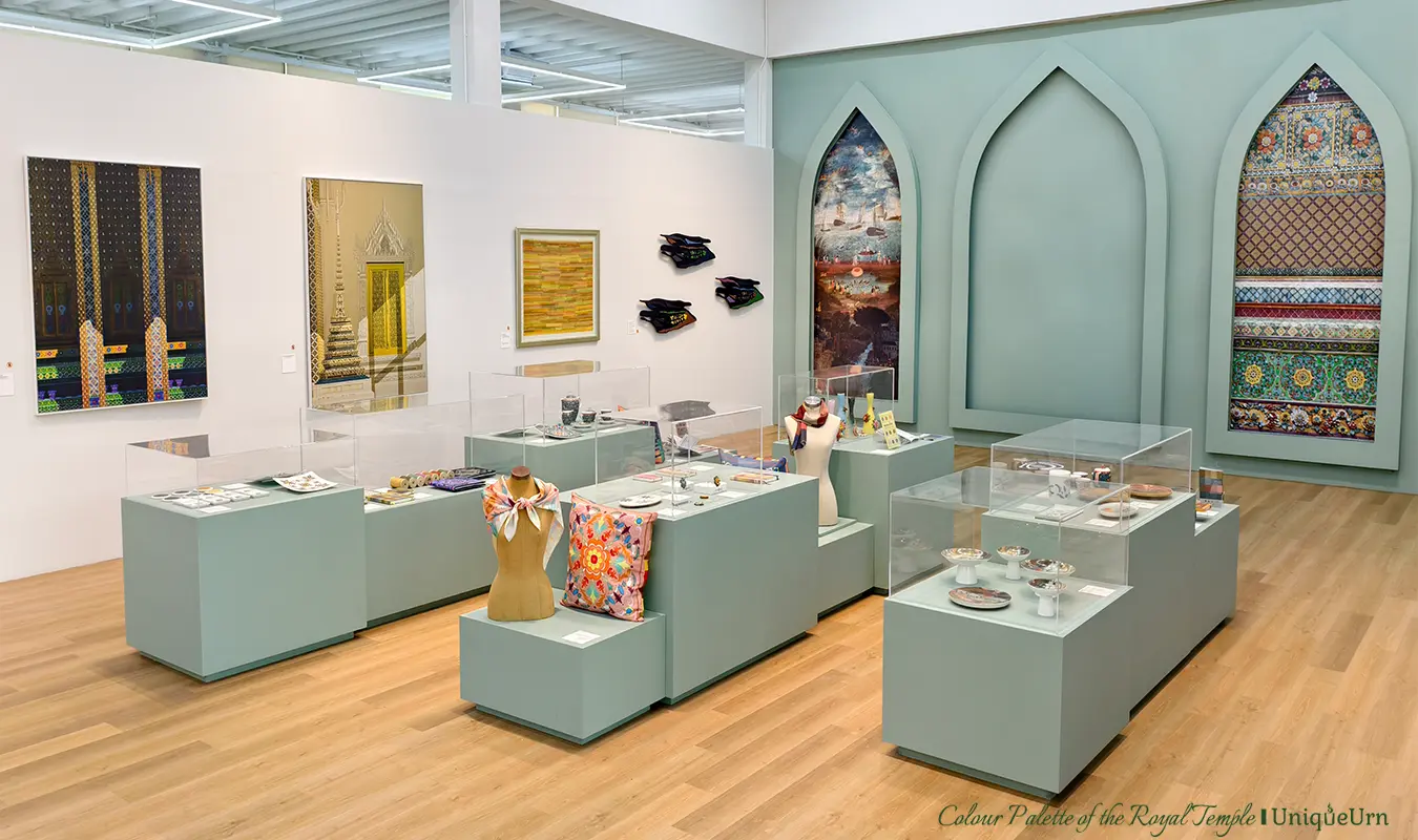 The Colour Palette of the Royal Temple Exhibition displays areas of the items in colors and designs.