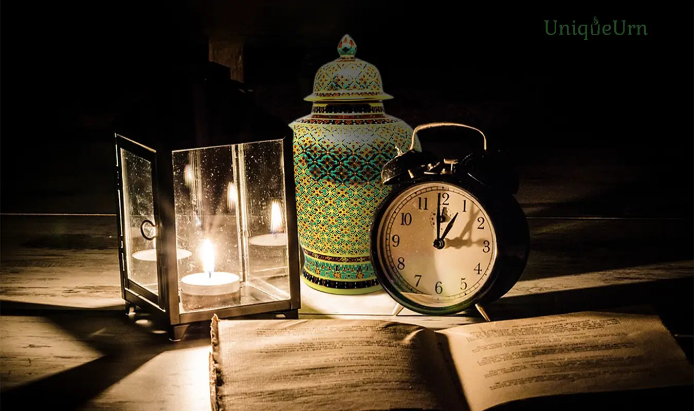 A master artisan's hand-painted geometry Pikul green design on a Thai Bencharong porcelain Thoplue ginger jar urn for ashes. https://www.uniqueurn.com/product/thoplue-covered-urn-8-inch-shiny-pikul/