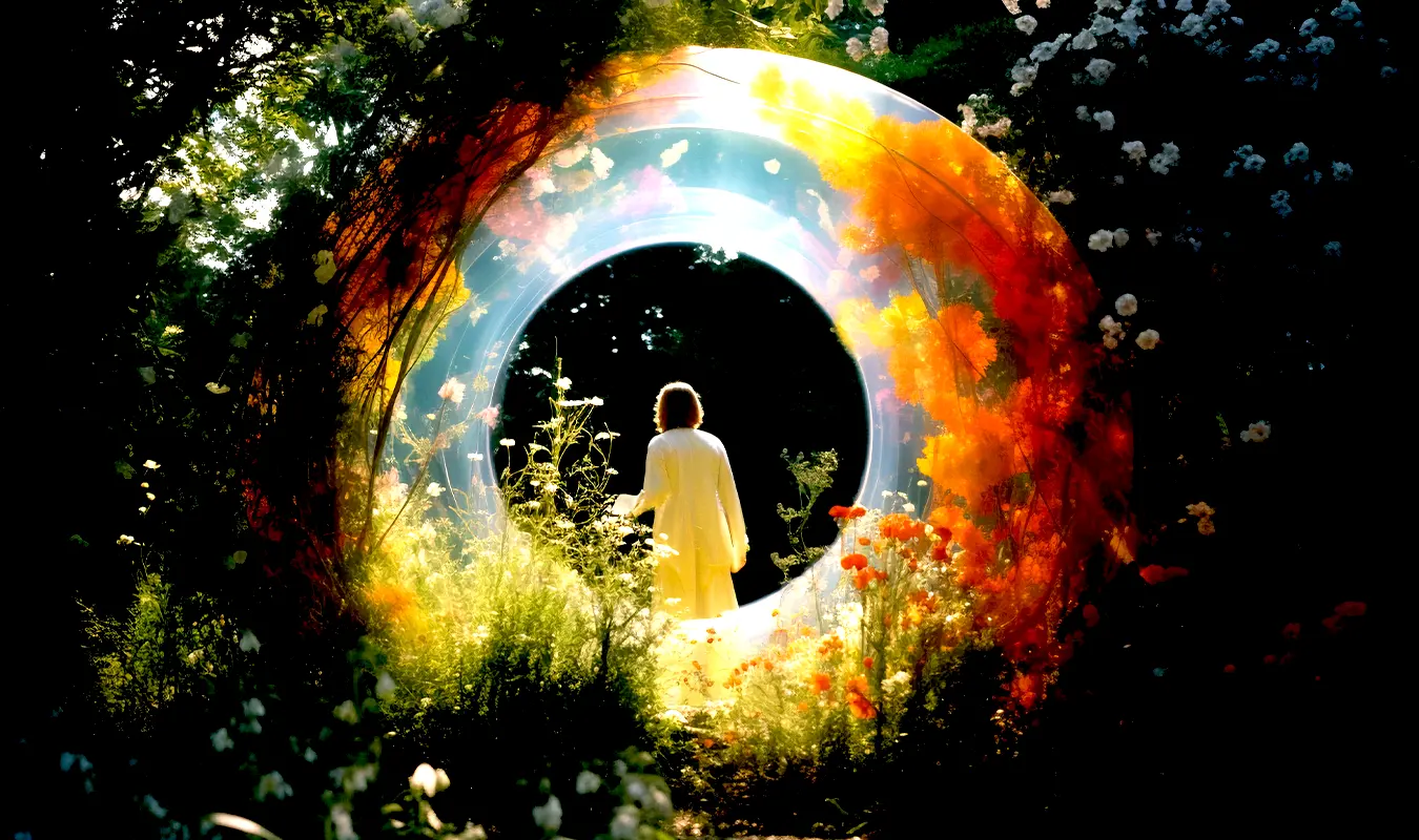 The woman walks into the forest with light to heal and restore her Khuan.