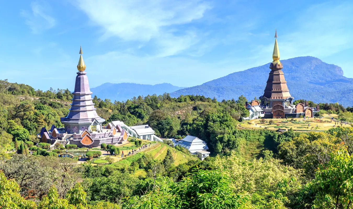 Pictures of the landscape of beautiful and peaceful mountain temples in Thailand.